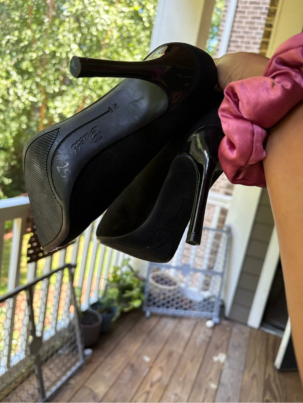 Guess Black Suede and Patent Pointed-Toe Stilettos
